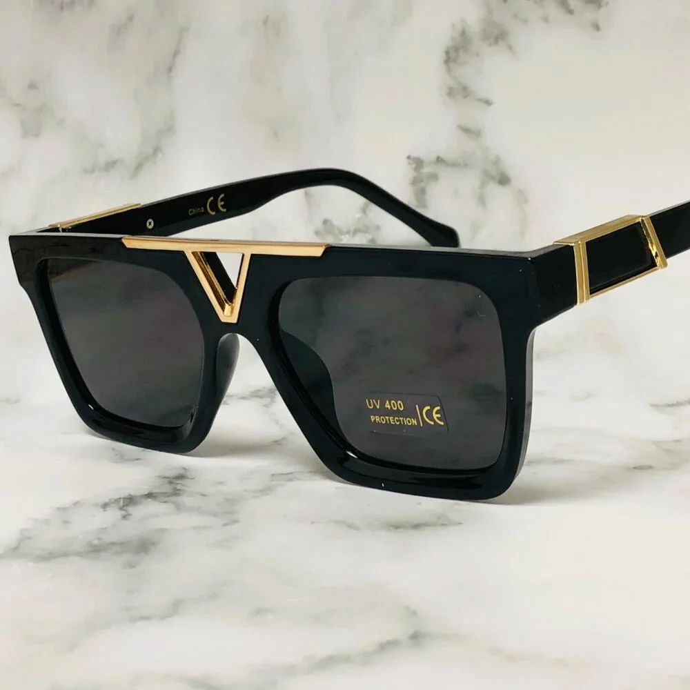 Men Women Sunglasses‎ Fashion Retro Black Gold Frame Square Shades Lentes Gafas